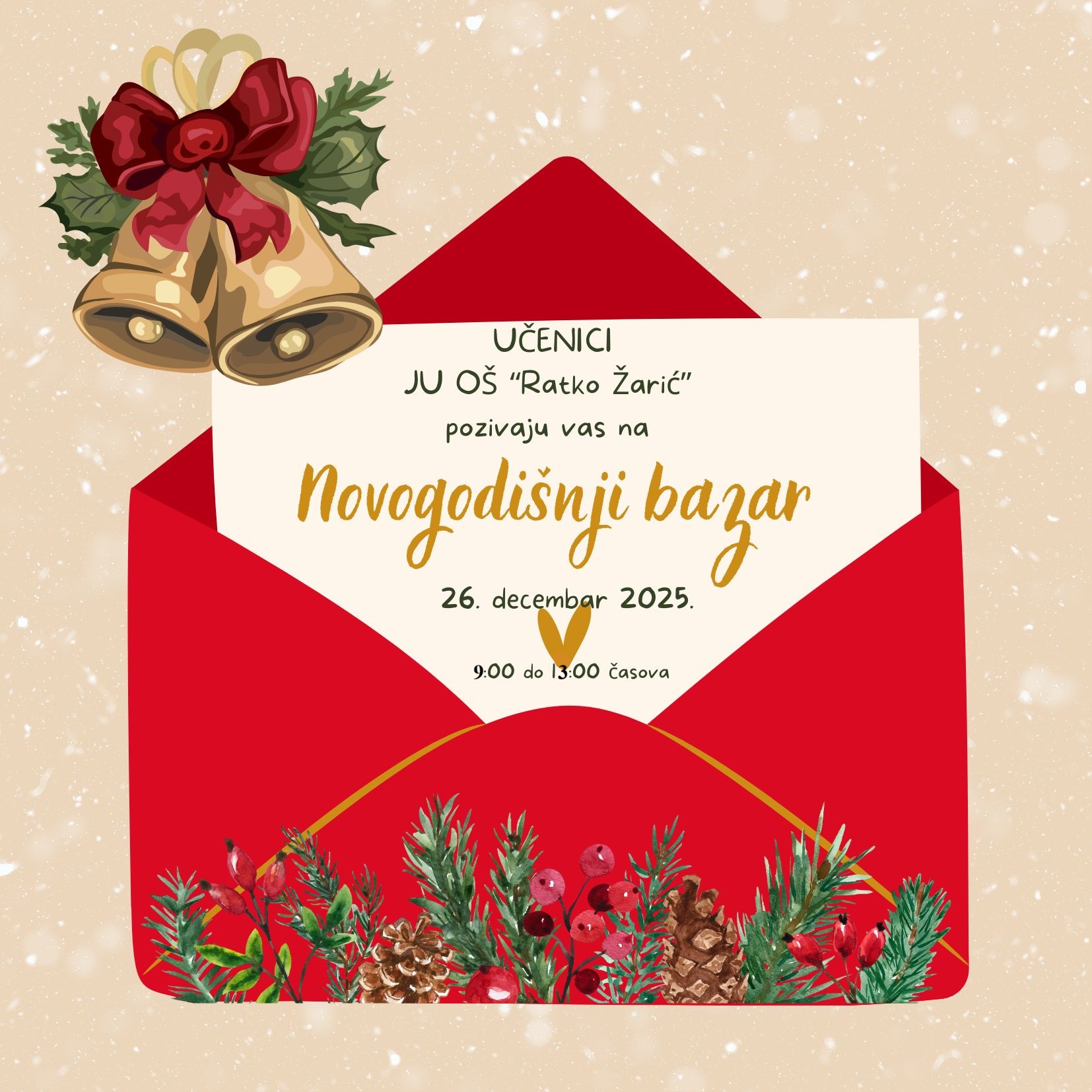 Red and Beige Festive Envelope Christmas Party Invitation