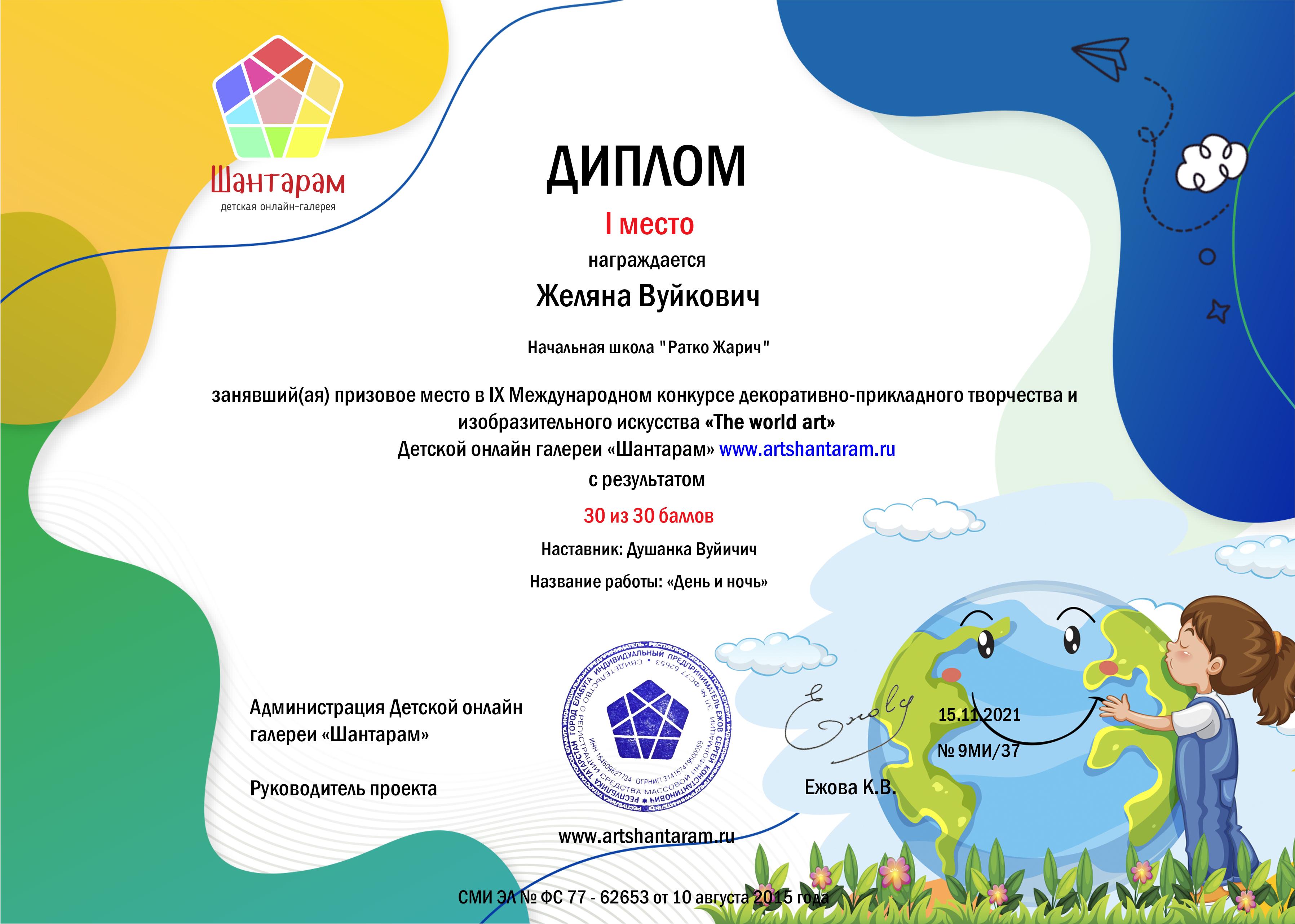 Диплом участника Željana nov